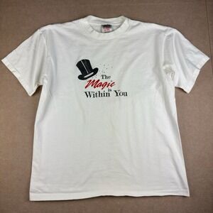 Vintage Oneita T-Shirt XL White Magic Quote Tee Graphic Single Stitch USA